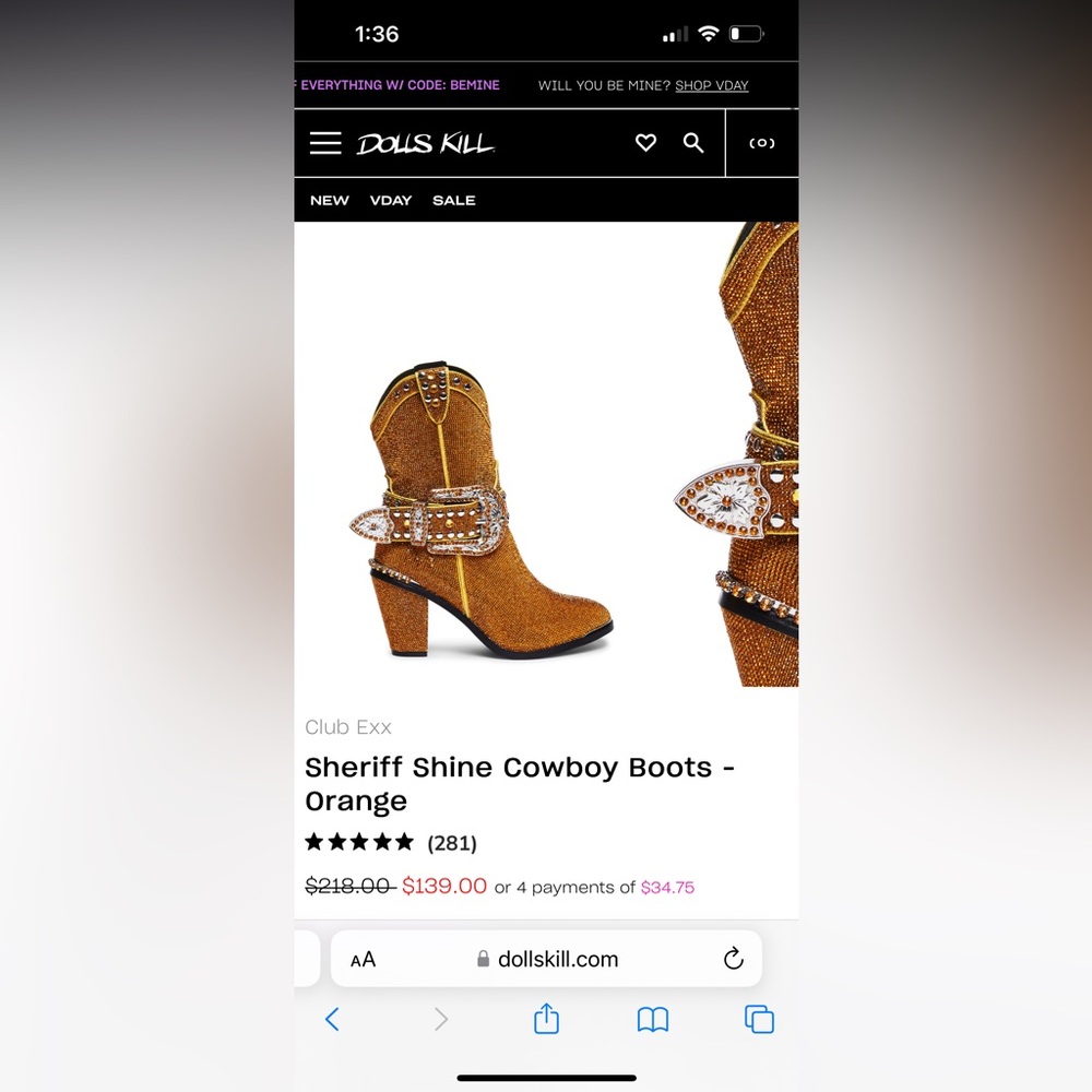 SOLD***Dolls Kill- Sheriff Shine Cowboy Boots - Orange Size:5 New**